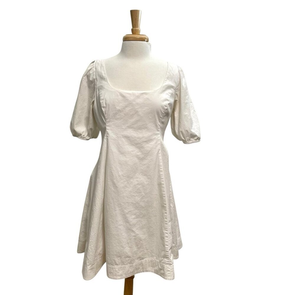 STAUD Feminine Puff Sleeve Square Neck Fit & Flare Mini Dress White size 12